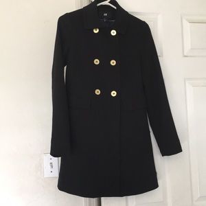 H&M black coat with gold buttons. Hm size 4.